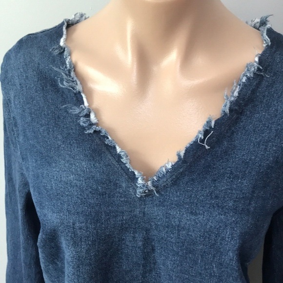 Moelleux Anthropologie Denim Lace Up Bell Sleeve - Picture 3 of 5